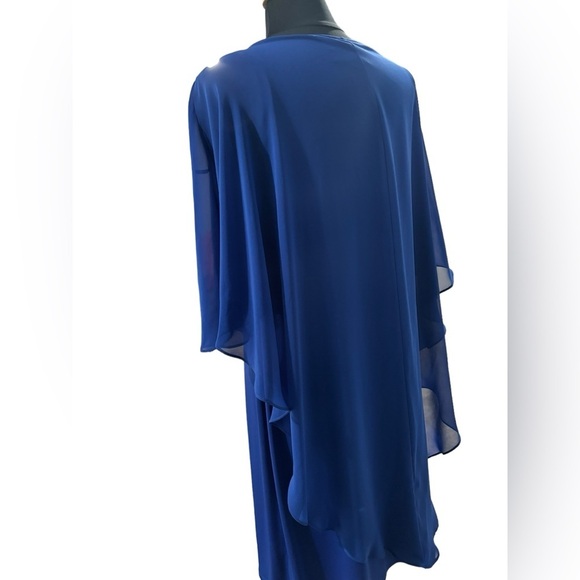 Royal Blue Sleeveless Dress with attached Pendant & Sheer Draping Cape-size 14 - Picture 4 of 10